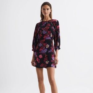 Reiss: Paulina Black/Pink Fitted Floral print Mini Dress